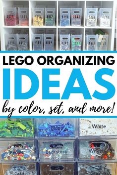 Lego storage solutions using plastic bins and drawers. The text over the image reads, "Lego organizing Ideas by color set, and more!" Lego Storage Ideas Organizers, Lego Set Organization, Best Lego Storage Ideas, Lego Organizing, Best Lego Storage, Lego Sorting