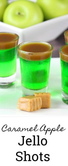 caramel apple jello shots with apples in the background