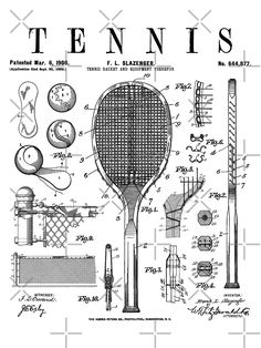 a tennis racket is shown in black and white, with the words tennis on it