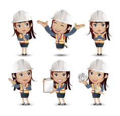 a woman in hardhats poses for different positions