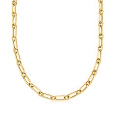 Ross-Simons - Italian 18kt Gold Over Sterling Paper Clip Link Necklace. 20". Our Italian-made necklace embodies one of today's hottest jewelry trends. Polished 18kt yellow gold over sterling silver paper clip links gracefully drape the neckline in a modern silhouette. Pair with other favorites to achieve the popular layered look! Toggle clasp, 18kt yellow gold over sterling silver paper clip link necklace. Yellow Gold Paperclip Chain Necklace For Anniversary, Anniversary Yellow Gold Paperclip Chain Necklace, Paper Clip Necklace, Silver Paper, Hot Jewelry, Toggle Clasp, Layered Look, Link Necklace, Paper Clip