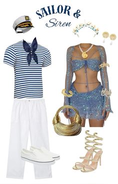 sailor and siren costume with accessories including shoes, necklaces, bracelets and hat