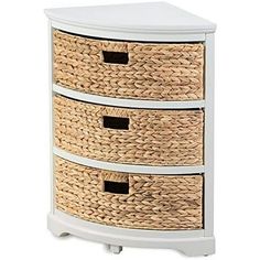 three drawers with baskets on the bottom and one drawer in the middle, all white