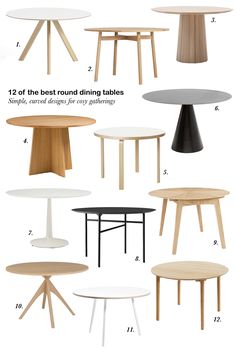 the different tables and stools are shown in this image, including one table with four legs