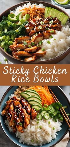 Sticky Chicken Rice Bowls Recipe | Cheff Recipes Sesame Chicken Rice Bowl, Sticky Rice And Chicken Recipe, Food For Family Dinners, Yummy Family Meals, Chinese Chicken Bowl, Easy Dinner On The Go, Dinner Ideas From Aldi, Easy Dinner Bowls Healthy Meals, Asian Chicken Bowls Healthy