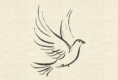 a black and white drawing of a bird flying