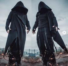 Wolfblood Aesthetic, Goth Guy Outfits, Full Black Outfit, Ninja Suit, Ninja Outfit, Dark Punk, Tactical Wear, Friendship Photoshoot, Black Background Photography