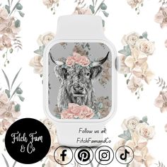 APPLE WATCH FACE, WATCH BACKGROUND, APPLE WATCH, WATCH WALLPAPER, APPLE WALLPAPER, DIGITAL WALLPAPER, INSTANT DOWNLOAD, SMART WATCH, WALLPAPER, ANDROID GALAXY, FITBIT, HIGHLAND COW Flower Watch, Highland Cows, Apple Watch Wallpaper, Watch Wallpaper, Western Theme