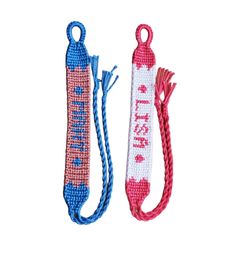 two lanyards with different colors and designs on them, one has a rope attached to it