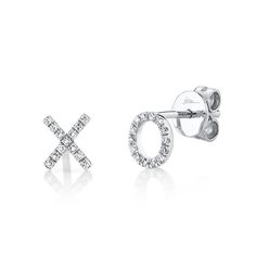 Shy Creation 0.09CT 14K White Gold Diamond XO Stud Earring Xo Earrings, White Gold Studs, Gift Inspiration, Twisted Band, Earrings Metal, Diamonds And Gold, Rose Gold Diamonds, Jewelry Creation, Gold Studs