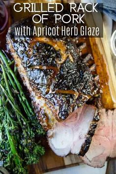 grilled rack of pork with apricot herb glaze on a cutting board