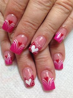 red and black nails acrylic design valentines day Heart Nail Designs Pink, Valentines Day Toenails, Valentin Nails Designs Love, Valentine French Nails, Classy Valentines Nails, Valentine Nails Gel, French Tip Valentines Day Nails, Cute Valentines Nails Short, Heart Nails Acrylic