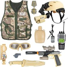 PRICES MAY VARY. 【12 PCS MILITARY SOLIDER COSTUME SET】: Soldier costume set includes all the necessary accessories your little armed forces child needs. Equipped with high-quality camouflage military clothing, this toy set allows children to imagine and experience the thrill of being a soldier. Everything your little baby will need to be a solider is included in this set. 【GREAT DETAILS & DESIGNS】: The functional army vest features well construction, zip closure,Fully adjustable side straps allo Kids Army Costume, Army Vest, Army Costume, Army Accessories, Kids Army, Army Men Toys, Pretend Play Costumes, Soldier Costume, Military Accessories