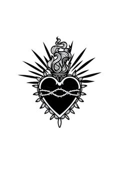 a heart with barbed wire in the middle and a crown above it, on a white background