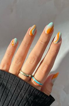 Swirl Nail Art, Bright Summer Nails, Cute Simple Nails, Plaid Nails, Casual Nails, Vacation Nails, Thanksgiving Nails, Spring Nail Art, Nail Designs Spring