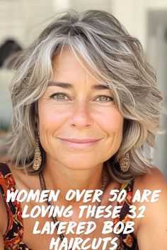 Older women love the Shaggy Bob with Layers for a reason! This cool, textured cut adds tons of style and works with all hair types. It’s the perfect way to embrace your natural waves or curls and look awesome. Save this for your next layered bob haircut inspiration for women over 50! Medium Length Hair With Layers Highlight, Medium Length Hair With Layers Gray, Gray Shaggy Bob Hairstyles, Stylish Gray Hairstyles, Textured Bob Grey Hair, Textured Bob Haircut For Fine Hair, Older Women Wavy Hairstyles, Shaggy Bob Short Hair, Stacked Medium Bob Haircut