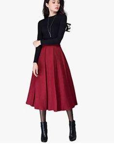 Long Sleeve Shirt With Skirt, Wester Wear, Red Shirt Outfits, Long Sleeve Outfit Women, Red Skirt Outfits, People Outfits, Red Long Skirt, Red Maxi Skirt, Red And Black Outfits