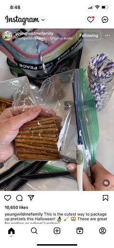 an instagram page showing someone wrapping cookies in plastic bags