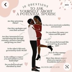 two people hugging each other with the words 10 questions to ask about a potential couple