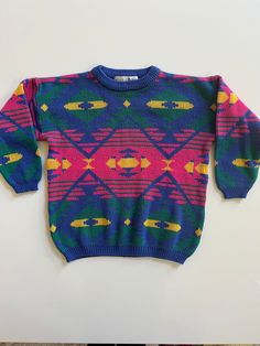 Such a cool sweater! By Christie Brooks, tagged size 7/8 for young girl, seems accurate. Excellent condition overall. Measures 20 inches long shoulder to hem and 19 inches across pit to pit. Nice oversize fit. Quirky Maximalist, Pick Clothes, Late Twenties, Maximalist Fashion, Alt Clothing, 80s Girl, Random Clothes, 80's Fashion, Machine Knit