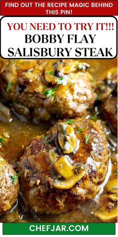 Experience the culinary magic of Bobby Flay with his Salisbury Steak recipe, featuring rich mushroom gravy. Elevate your comfort food game with this delicious twist on a classic favorite. Best Salisbury Steak Recipe, Salisbury Steak Crockpot, Homemade Salisbury Steak, Salisbury Steak Recipe, Slow Cooker Salisbury Steak, Food Savory, Cube Steak Recipes, Salisbury Steak Recipes, Easy Steak Recipes