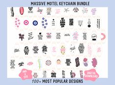 the massive mote keychain bundle is shown in pink and blue, with lots of