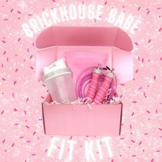 the pink box has items in it