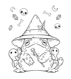 a drawing of a frog wearing a witches hat