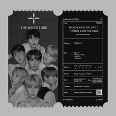 the wings tour ticket with an image of six boys