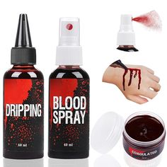 Amazon.com : Fake Blood Set, 2.1oz Fake Blood Spray and 2.1oz Dripping Blood and 1.41oz Coagulated Gel Blood, Halloween Washable Fake Blood Makeup for Clothes, Zombie, Vampire Cosplay & Dress Up : Beauty & Personal Care Halloween Makeup Blood, Blood Makeup, Vampire Cosplay, Dripping Blood, Zombie Vampire, Makeup Materials, Clown Clothes, Hot Halloween Outfits, Blood Splatter