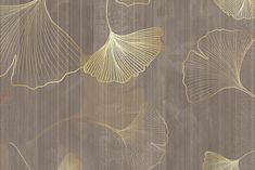 an image of a wallpaper with gold leaves on wood grained paper in shades of brown and beige