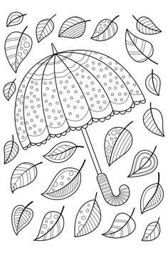 an umbrella with leaves on it is shown in this coloring page for adults and children