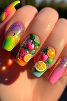 Fruit nail art is popular for its playful and refreshing look, perfect for summer or adding a pop of color to any outfit. This post lists 33 fruit nail art ideas, to inspire your next colorful and fun manicure. Summer, acrylic, designs, orange, easy, 3d, tutorial, simple, dragon, cute, strawberries, blueberry. Ideas De Uñas Aesthetic, Simple Dragon, Theme Nails, Nail Art Ideas For Summer, Art Ideas For Summer, Uñas Aesthetic, Fruit Nails