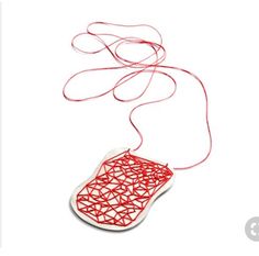 Fiber Art Jewelry, Contemporary Necklace, Mixed Media Jewelry, Art Jewelry Contemporary, Fiber Jewelry, Red String, Fabric Necklace, Neck Jewellery, Contemporary Crafts