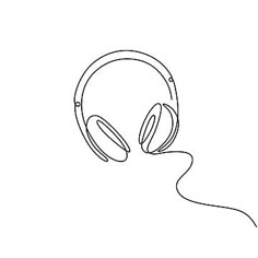 a line drawing of headphones with wires attached to the headset's ears