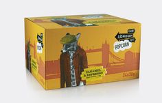 a cardboard box with an image of a fox wearing a hat and coat on it