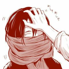 a drawing of a woman covering her face with a scarf