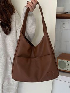 Café integral Elegante,De moda Collar  Poliuretano Liso Bolso Hobo Embellished Casual Chique Stijl, Trendy Shoulder Bag, Fashion Tote Bag, Commuter Bag, Casual Tote, Office Lady, Tote Purse, Vintage Bags