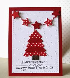 a christmas card with a red and white tree