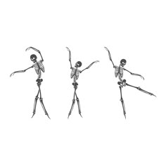 three skeletons are dancing in the same direction