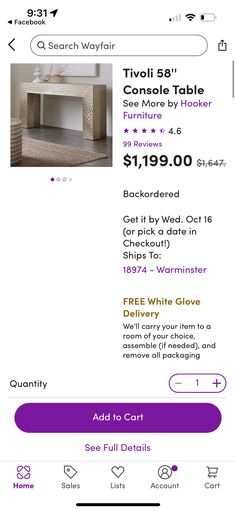 an ad for furniture on the app store's website, with prices and details