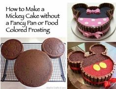 an image of a mickey mouse cake with the words how to make a mickey cake without a fancy pan or food colored frosting