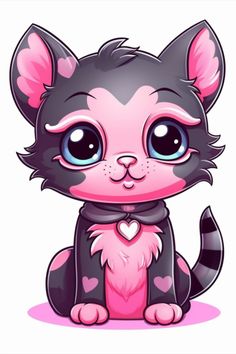 a black and pink kitten with big eyes