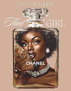 an advertisement for chanel perfumes featuring a woman holding a fan in her hand