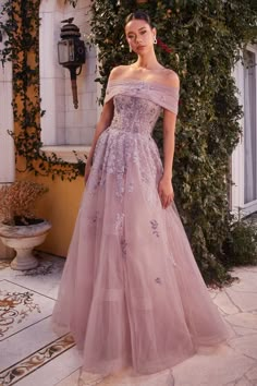 This Andrea And Leo -A1348 Floral Off Shoulder Ball Gown is the perfect combination of elegance and femininity. With a stunning off-shoulder design and a beautiful floral print, this ball gown will make you stand out at any special occasion. Made with high-quality materials, it will ensure a comfortable and flattering fit all night long. Don't miss out on this exquisite piece. Whimsical Dress Formal, Ball Gown Dresses Elegant, Boat Neck Prom Dress, Enchanted Dresses, Long Ball Dresses, Floor Length Evening Dress, Andrea And Leo, Bridal Things, Off Shoulder Bridesmaid Dress