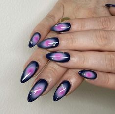 not my pic! Black Aura Nails, Purple Aura Nails, Black Aura, Aura Nails, Purple Aura, Airbrush Nails, Body Hygiene, Work Nails, Nail Sets