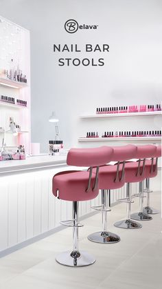 the nail bar stools are pink in color