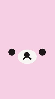 a pink background with a black and white bear's face