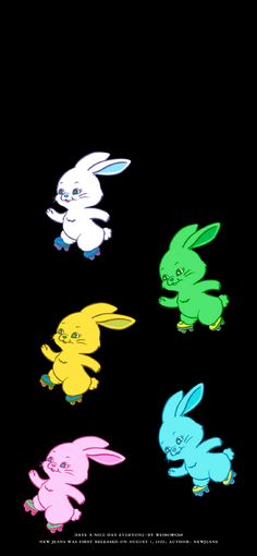 four different colored bunnies are in the shape of an animal on a black background