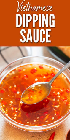 Vietnamese dipping sauce in a bowl. Vietnamese Sauce Nuoc Cham, Simple Vietnamese Recipes, Vietnamese Dipping Sauce Recipes, Thai Dipping Sauce Recipes, Healthy Vietnamese Recipes, Thai Sauces, Asian Dipping Sauce Recipes